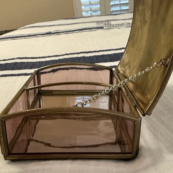 Vintage Trinket Jewelry Box - Metal & Glass - Angel with Dove - Enesco Brand - Picture 7 of 12